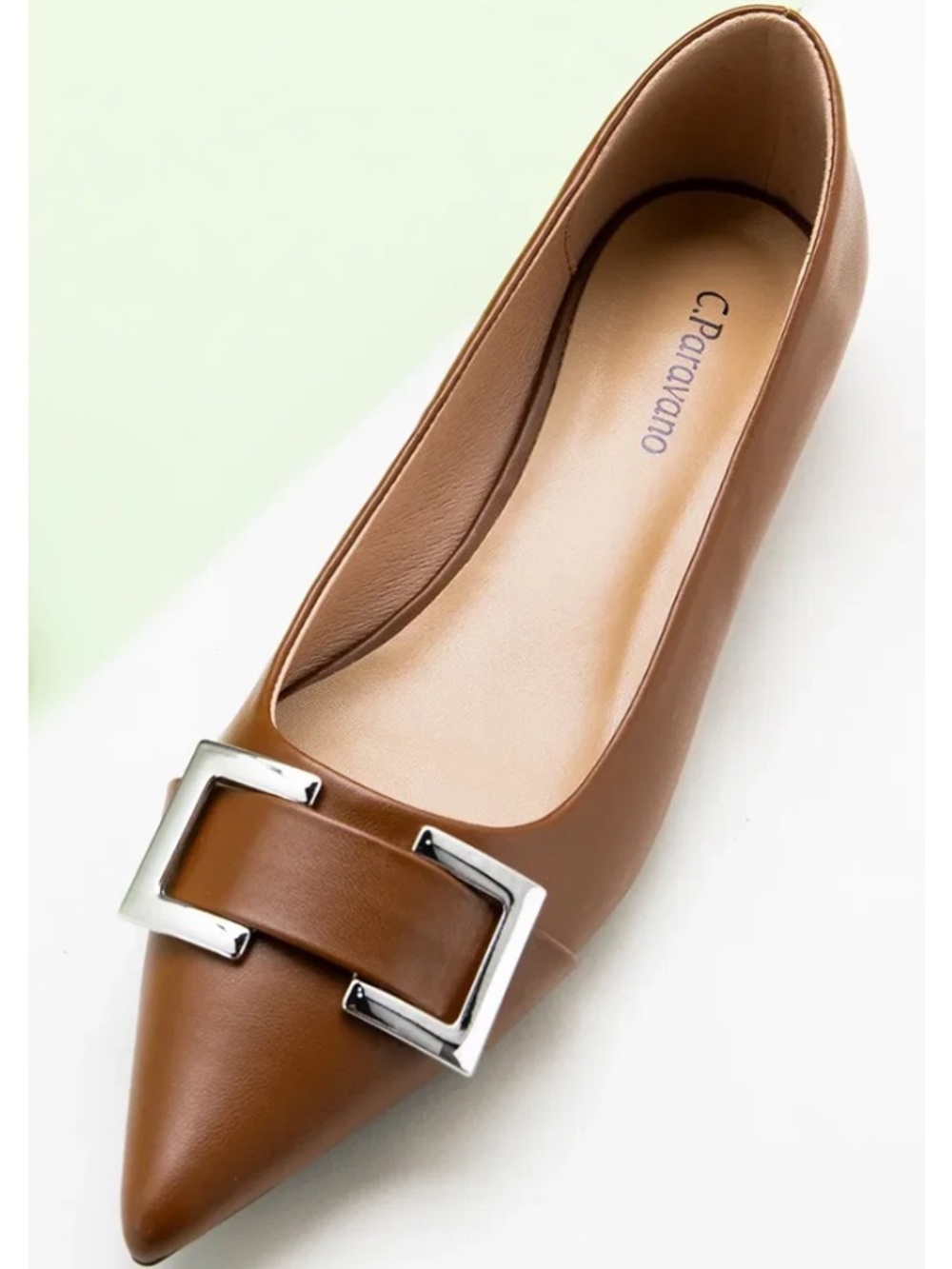 C. Paravano Aida Metal Buckle Pointed Toe Flats - Brown sz 42/11 US New in box